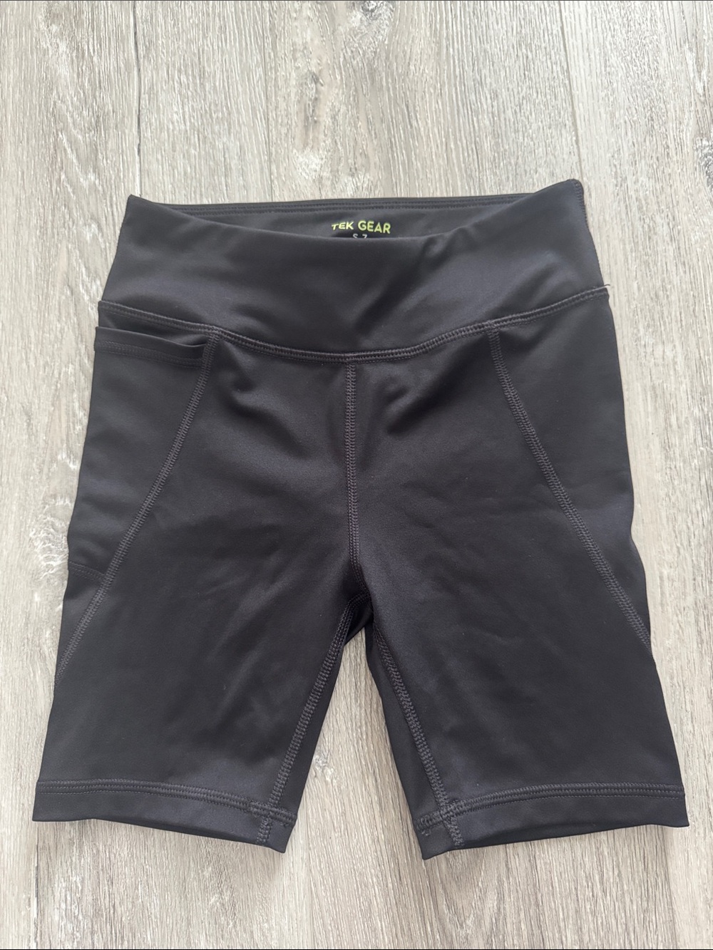 NWOT TEK Gear Black High-Waist Bike Shorts w/Wide Waistband & Side Pocket Size7